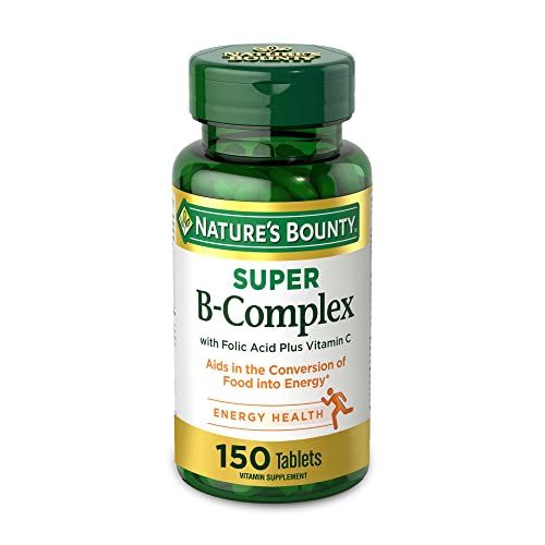  [무료배송]Natures Bounty Super B-complex with Folic Acid Plus Vitamin C, No Artificial Favors, White, 150 Count