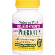 Natures Plus Ultra Probiotics - 30 Vegetarian Capsules - 12 Strains, 40 Billion CFU, Guaranteed Potency, with Acai Prebiotic Fiber, Promotes Digestive Health - Gluten Free - 30 Ser