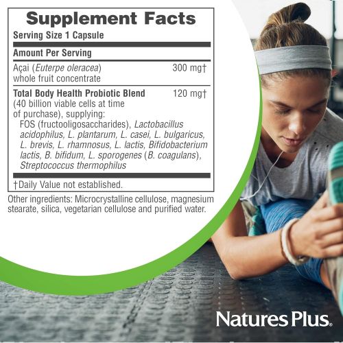  Natures Plus Ultra Probiotics - 30 Vegetarian Capsules - 12 Strains, 40 Billion CFU, Guaranteed Potency, with Acai Prebiotic Fiber, Promotes Digestive Health - Gluten Free - 30 Ser