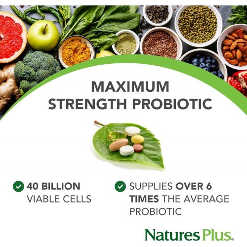  Natures Plus Ultra Probiotics - 30 Vegetarian Capsules - 12 Strains, 40 Billion CFU, Guaranteed Potency, with Acai Prebiotic Fiber, Promotes Digestive Health - Gluten Free - 30 Ser