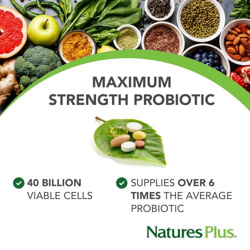  Natures Plus Ultra Probiotics - 30 Vegetarian Capsules - 12 Strains, 40 Billion CFU, Guaranteed Potency, with Acai Prebiotic Fiber, Promotes Digestive Health - Gluten Free - 30 Ser