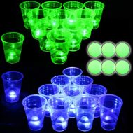 Naughtymeme Glow in The Dark Beer Pong Set,Light up Beer Pong Cups for Indoor Outdoor Nighttime Competitive Fun,22 Glowing Cups(11 Green &11 Blue), 6 Glowing Balls, Waterproof- Party Game