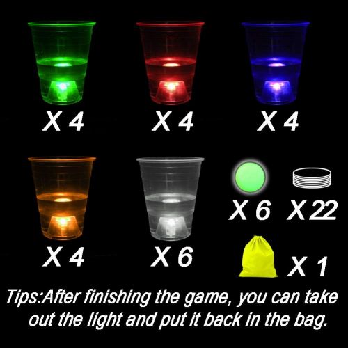  Naughtymeme Glow in The Dark Beer Pong Set,Party Games for Beer Pong Table,22 Light up Cups(5 Colors) and 6 Glow Balls,Night Gams for Indoor Outdoor Party Event