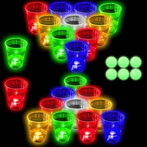  Naughtymeme Glow in The Dark Beer Pong Set,Party Games for Beer Pong Table,22 Light up Cups(5 Colors) and 6 Glow Balls,Night Gams for Indoor Outdoor Party Event