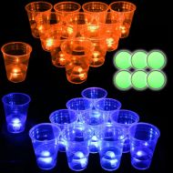 Naughtymeme Glow in The Dark Beverage Pong Set, Light Up Pong Cups for Indoor Outdoor Nighttime Competitive Fun, 22 Glowing Cups, 6 Glowing Balls,Waterproof - Party Game