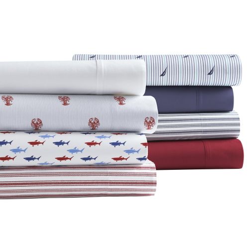  Nautica Costazul Cotton Percale Sheet Set, Queen, Blue/Red