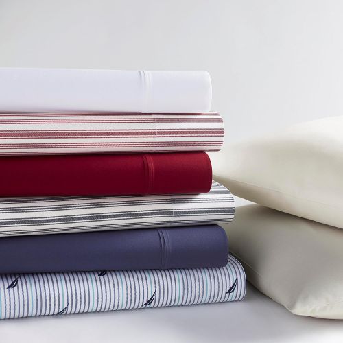  Nautica Stripe Cotton Percale Sheet Set, Full, Colridge Red