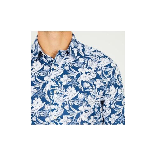 Nautica Mens Long Sleeve Print Pattern Button Down Linen Shirt