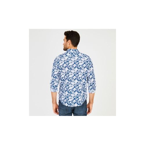  Nautica Mens Long Sleeve Print Pattern Button Down Linen Shirt
