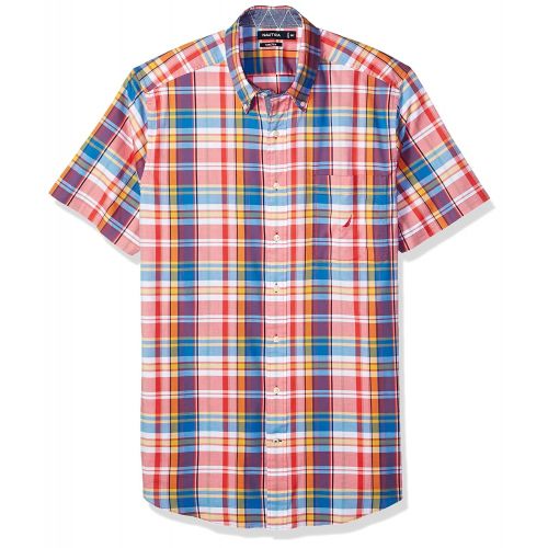  Nautica Big and Tall Short Sleeve Slim Fit Plaid Button Down Shirt