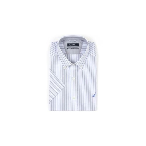  Nautica Mens Wrinkle Resistant Short Sleeve Stripe Button Down Shirt