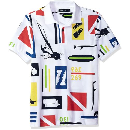  Nautica Mens Short Sleeve Slim Fit Fashion Print Polo Shirt