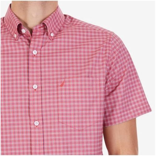  Nautica Wrinkle Resistant Short Sleeve Plaid Button Down Shirt