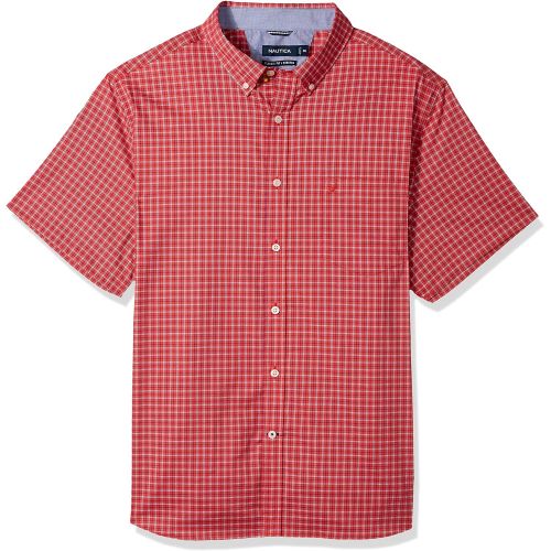  Nautica Wrinkle Resistant Short Sleeve Plaid Button Down Shirt