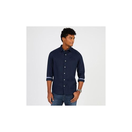  Nautica Mens Long Sleeve Solid Color Button Down Linen Shirt