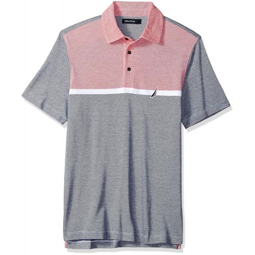  Nautica Mens Short Sleeve Colorblock Cotton Oxford Pique Polo Shirt