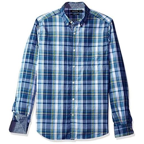  Nautica Mens Long Sleeve Classic Fit Plaid Button Down Shirt