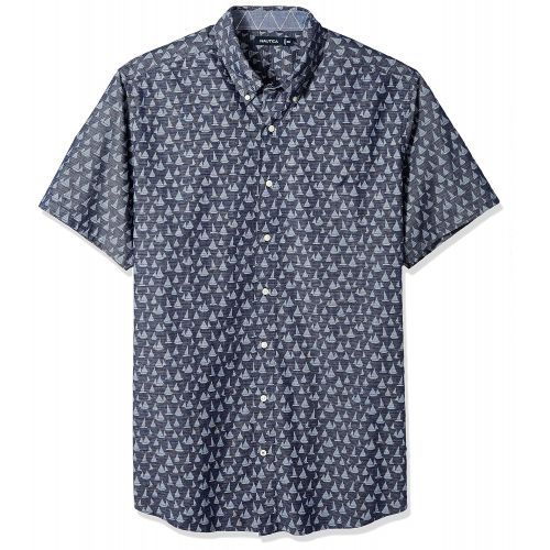  Nautica Mens Big and Tall Short Sleeve Signature Print Button Down Shirt