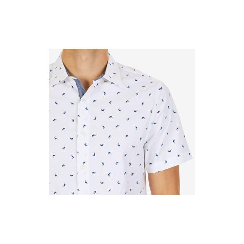  Nautica Mens Short Sleeve Slim Fit Signature Print Button Down Shirt