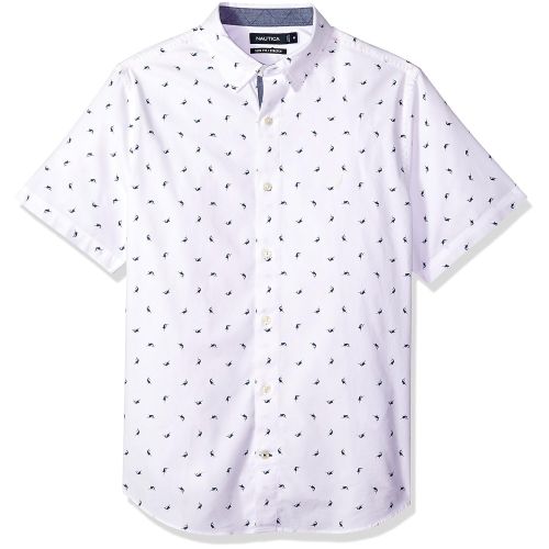  Nautica Mens Short Sleeve Slim Fit Signature Print Button Down Shirt