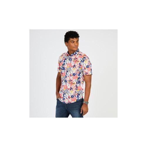  Nautica Short Sleeve Classic Fit Print Linen Button Down Shirt