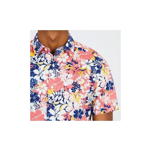  Nautica Short Sleeve Classic Fit Print Linen Button Down Shirt