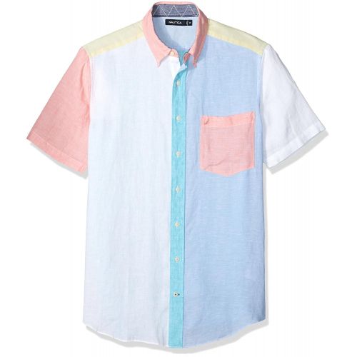  Nautica Mens Big and Tall Short Sleeve Classic Fit Solid Linen Button Down Shirt