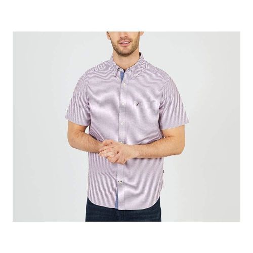  Nautica Mens Short Sleeve Stretch Oxford Stripe Button Down Shirt