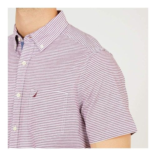  Nautica Mens Short Sleeve Stretch Oxford Stripe Button Down Shirt