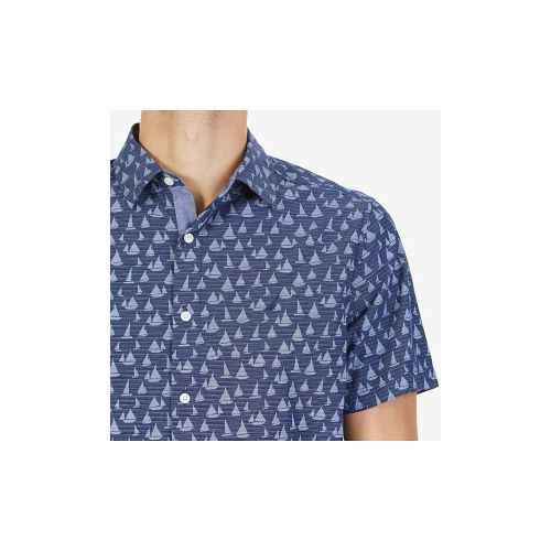  Nautica Mens Short Sleeve Signature Print Button Down Shirt