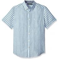 Nautica Short Sleeve Classic Fit Striped Linen Button Down Shirt