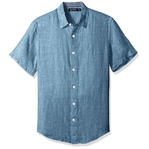  Nautica Mens Short Sleeve Classic Fit Solid Linen Button Down Shirt