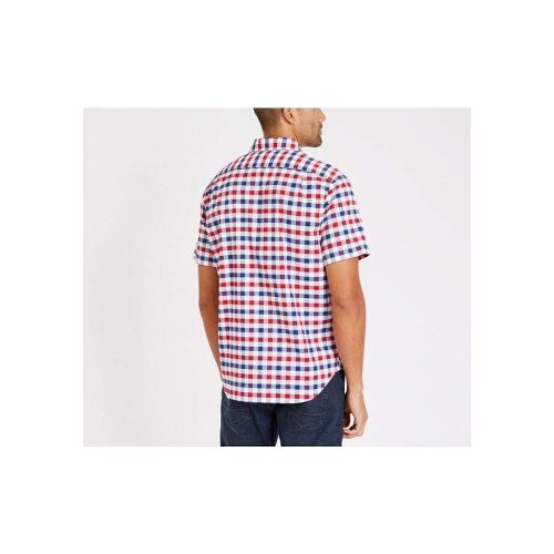  Nautica Mens Short Sleeve Stretch Oxford Plaid Button Down Shirt