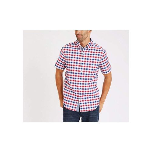  Nautica Mens Short Sleeve Stretch Oxford Plaid Button Down Shirt