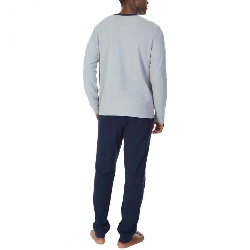  Nautica Mens Thermal Long Sleeve Crew Neck Top and Knit Pant Sleep Lounge Set