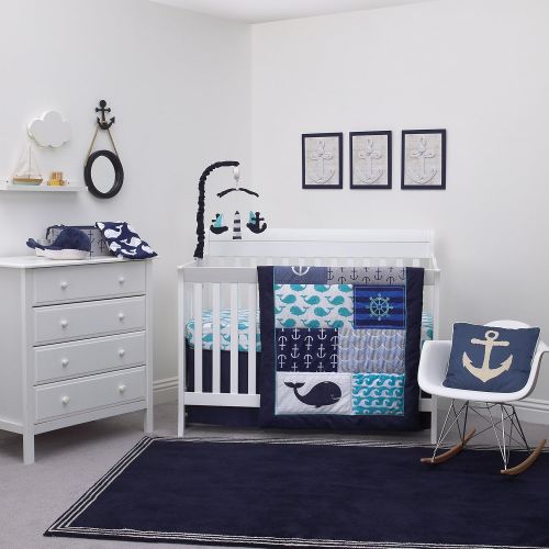  Nautica Kids Set Sail Nautical/Anchor Crib Nursery Musical Mobile, Navy, Aqua, White