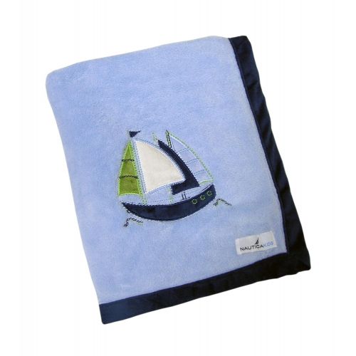  Nautica Kids Set Sail Nautical/Whale/Anchor Super Soft Double Sided Baby Blanket, Navy, Aqua, White