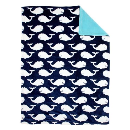  Nautica Kids Set Sail Nautical/Whale/Anchor Super Soft Double Sided Baby Blanket, Navy, Aqua, White