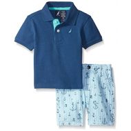 Nautica Baby Boys 2 Piece Solid Polo and Printed Short Set