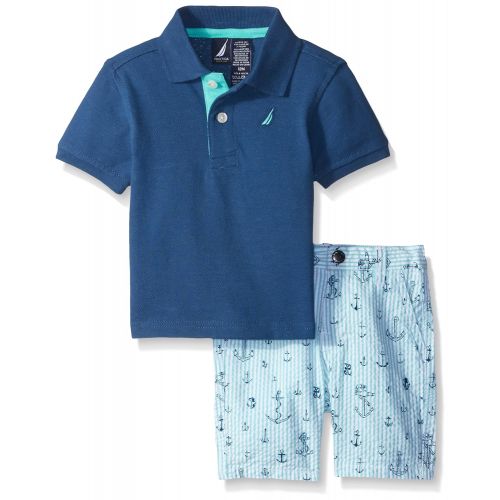  Nautica Baby Boys 2 Piece Solid Polo and Printed Short Set