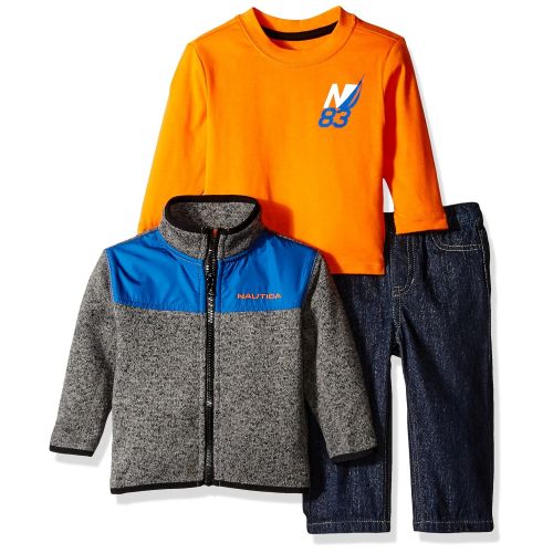  Nautica Baby Boys Three Piece Outerwear Set with Sweater, Tee, and Denim Jean