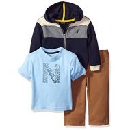 Nautica Baby Boys Three Piece Color Blocked Fleece Hoodie with Graphic Tee and Twill Pant