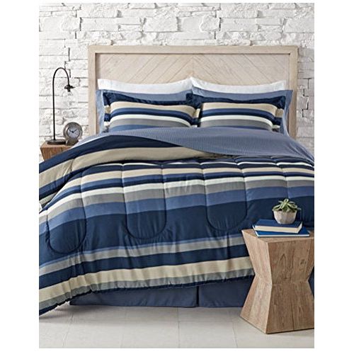  Nautical Living Blue, White, Khaki & Gray Teen Boys Nautical Stripe CAL King Comforter Set (8 Piece Bed In A Bag) + HOMEMADE WAX MELTS