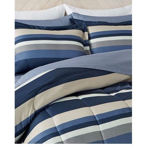  Nautical Living Blue, White, Khaki & Gray Teen Boys Nautical Stripe CAL King Comforter Set (8 Piece Bed In A Bag) + HOMEMADE WAX MELTS