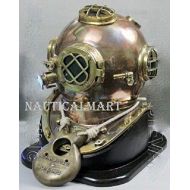 NauticalMart Morse US Navy Mark V Diving Divers Helmet Copper & Brass W/Base 18