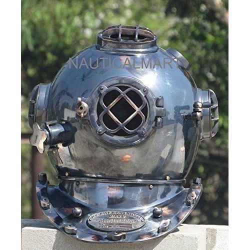  NauticalMart Vintage U.S Navy Mark V Diving Divers Helmet Solid Brass Antique Black Heavy 18