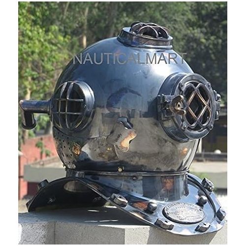  NauticalMart Vintage U.S Navy Mark V Diving Divers Helmet Solid Brass Antique Black Heavy 18