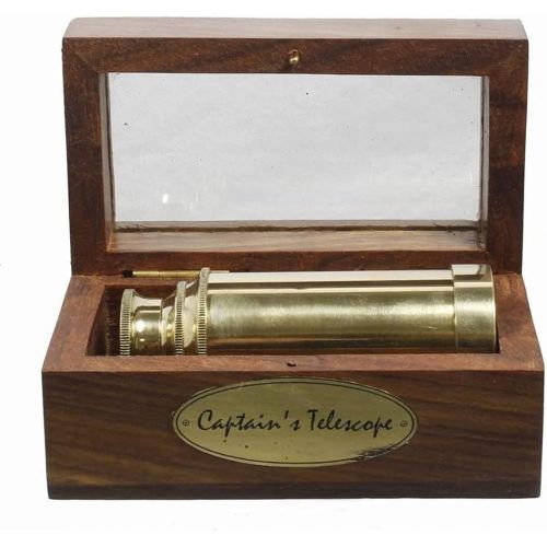  [아마존베스트]NauticalMart Telescope Authentic Nautical Brass Telescope 6 with Wooden Box - Pirate Navigation