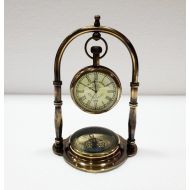 Nauticaldecoratives Antique Brass Table Clock Compass Style Nautical Maritime Ship Desk Clock Office Decor