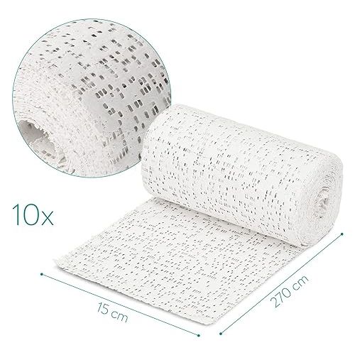  Navaris Plaster Cloth Rolls (L, Pack of 10) - Gauze Bandages for Body Casts, Plaster of Paris for Craft Projects, Belly Casting Kit Pregnancy - Easy Use Wrap Strips - 6